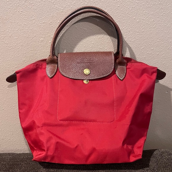 Longchamp Handbags - Longchamp Red Handbag S Tote Bag with Gold Hardware and Brown leather Accents